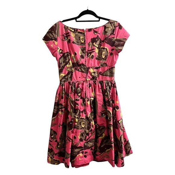 Carole Little Womens‎ 10 Midi Pleated Dress Pink Floral Retro Rockabilly Pin Up - Picture 2 of 7